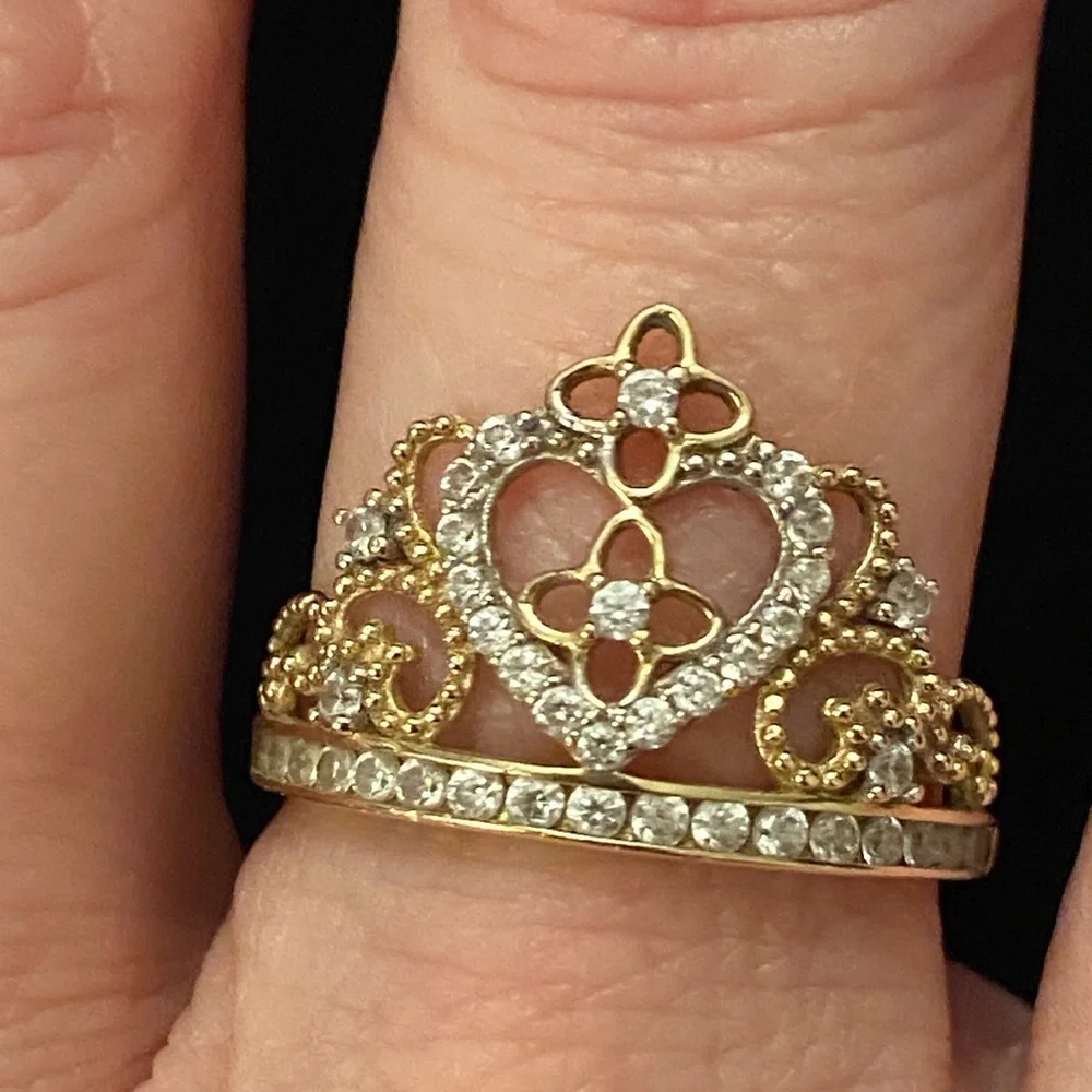 14K Gold Princess Crown RING Fifteen CZ Stones Delicate - Picture 2 of 9